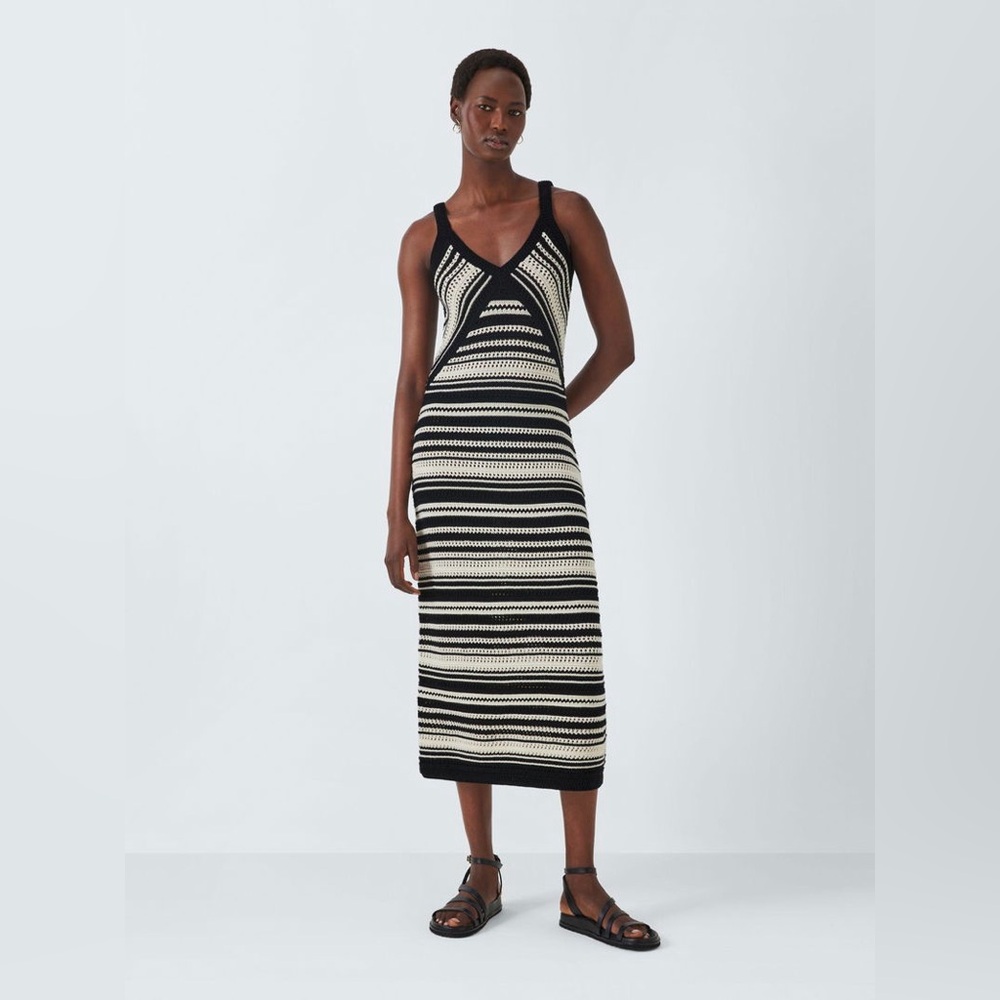 John Lewis Pointelle Stripe Knit Dress Black & off white